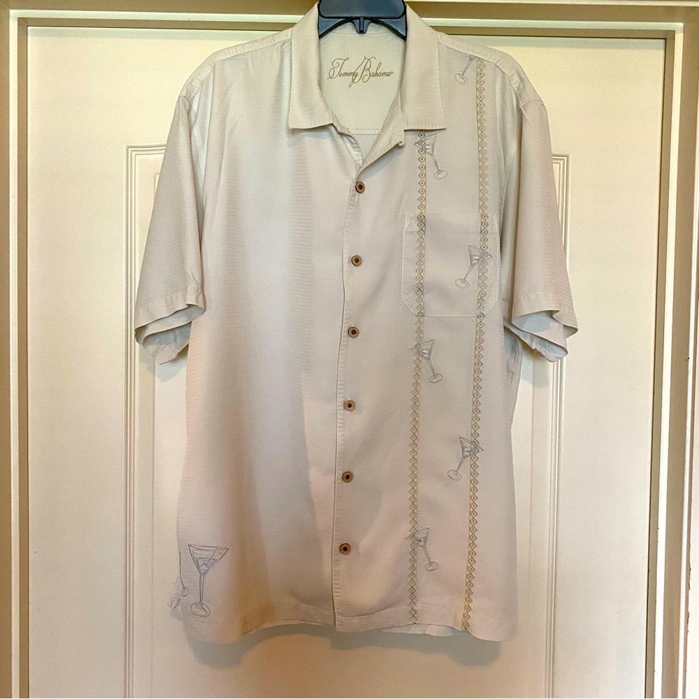 Tommy Bahama Martini Glass Button Down Off White Shirt Size XL.